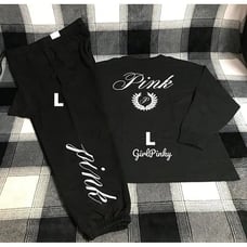 Victoria Secret Pink Sweatpants Outfit With Long Sleeved Tee Size IN BLACK LARGE