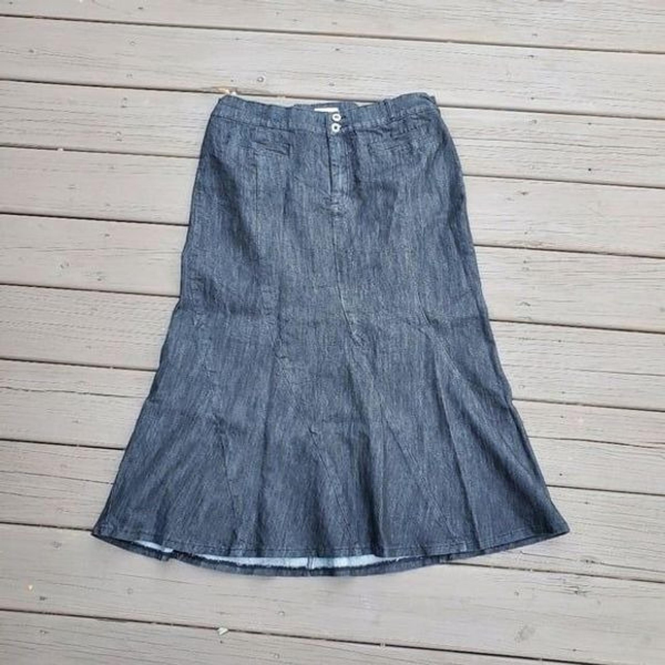 Vintage 90s y2k Liz & Me Dark Wash Denim Tulip Fit & Flare Midi Skirt 16W Plus