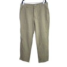 Zara Mens Linen Casual Stripe Straight Leg Relaxed Pants 38 Khaki Green #2247