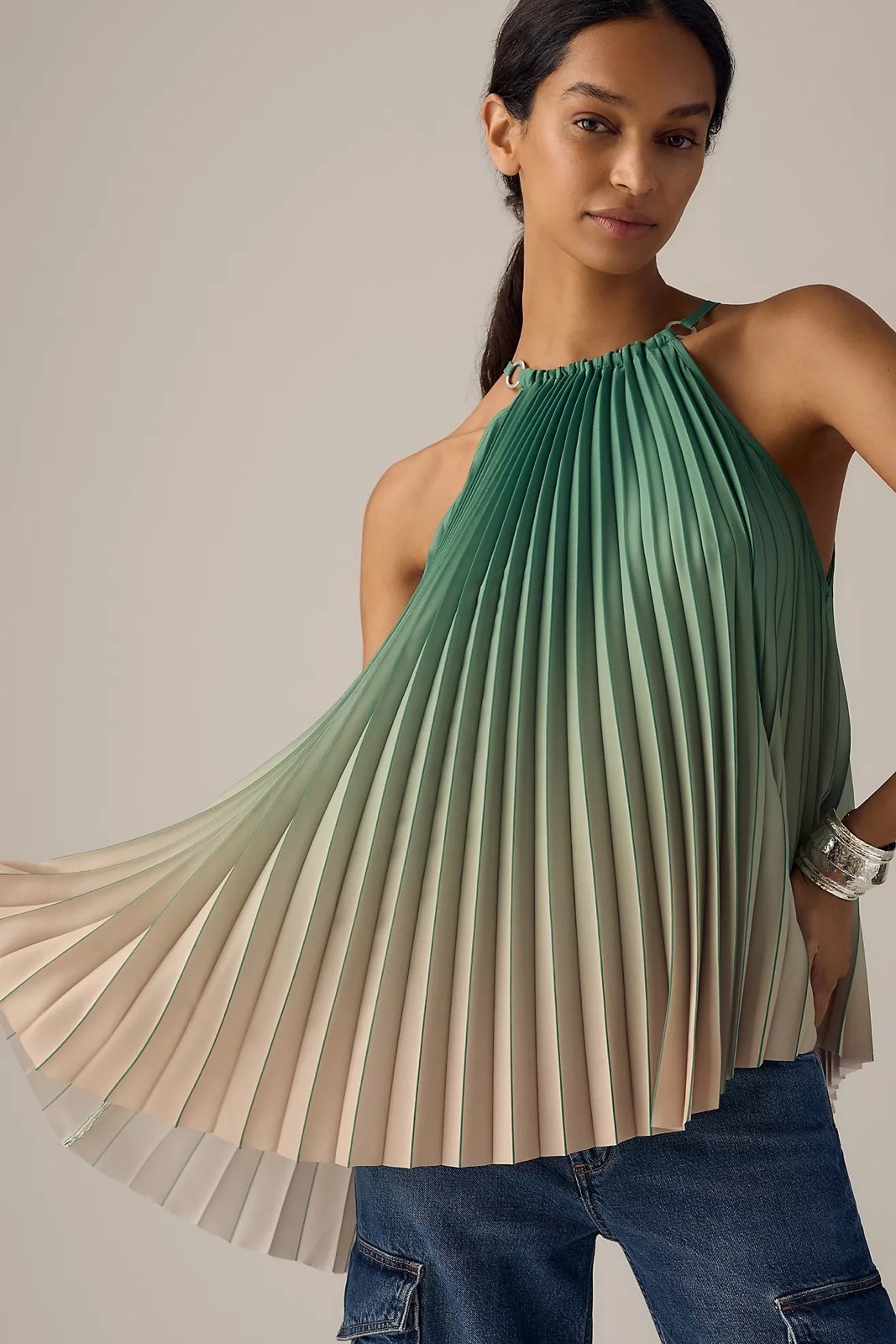 Anthropologie Halter Ombre Asymmetrical Pleated Tank Size L MRSP 120.00