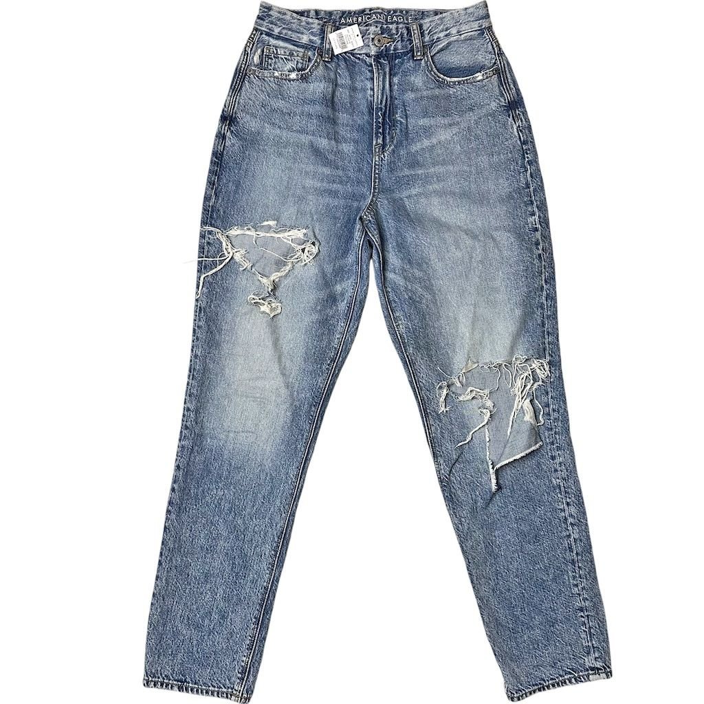 NWT American Eagle Women's High Rise Curvy Mom Jeans Size 4 Long Acid Wash Blue