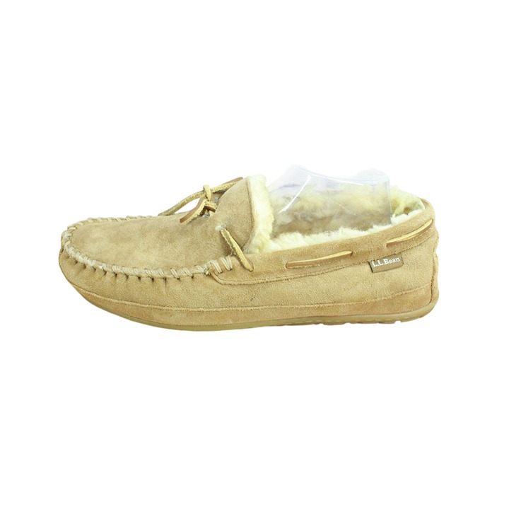 LL Bean Mens Brown Suede Wicked Good Shearling Lined Moccasin Slippers Size 11 M