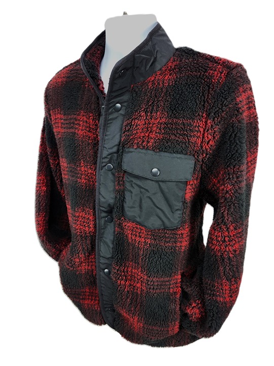Goodfellow & Co Mens Lightweight Faux Fur Plaid Fleece Sweater Jacket, Soft Warm