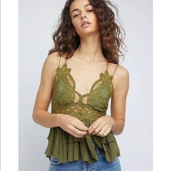 Free People Adella Cami Top Olive Sparrow