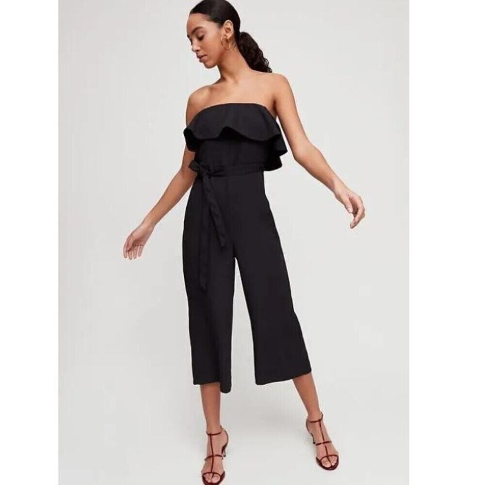 Aritzia Babaton flutter off the shoulder jumpsuit size 8 black