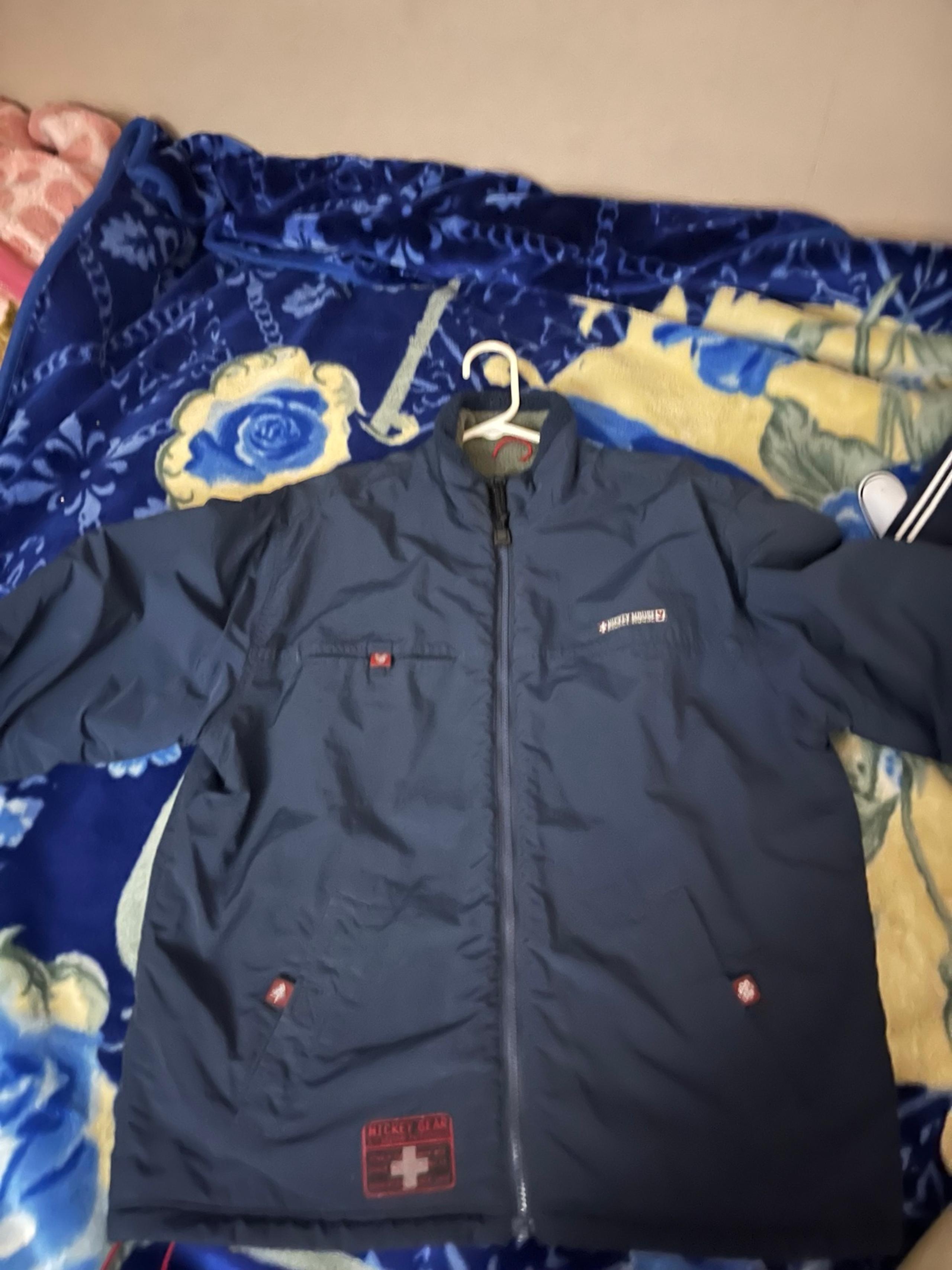 Disney Jacket Adult Large Blue Gray Reversible Winter Coat Mickey Gear Mens