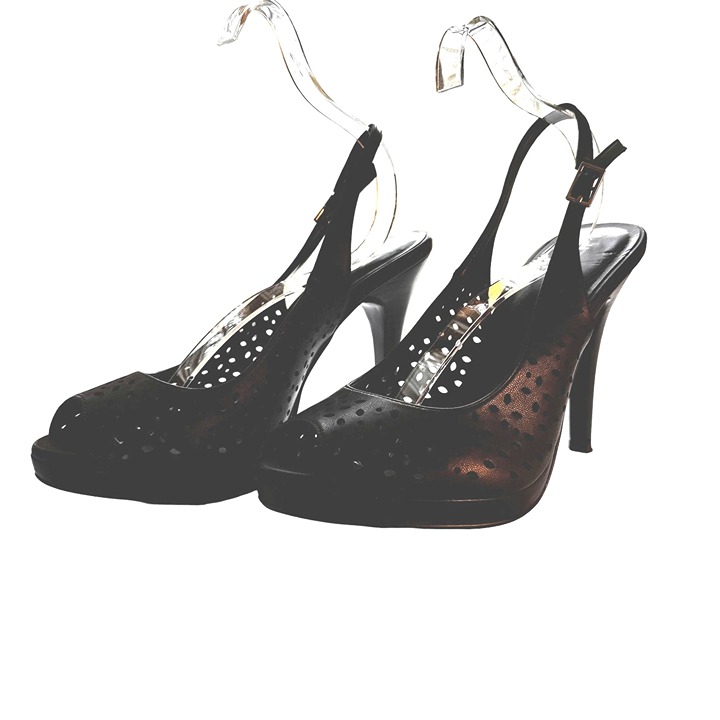 KELLY & KATIE Women Black Vegan Slingback Peep Toe Pumps 4” Heel Size 9 NWOT