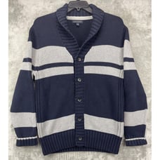 Banana Republic Men's Shawl Collared Knit Cardigan Size Large Navy/Gray Striped