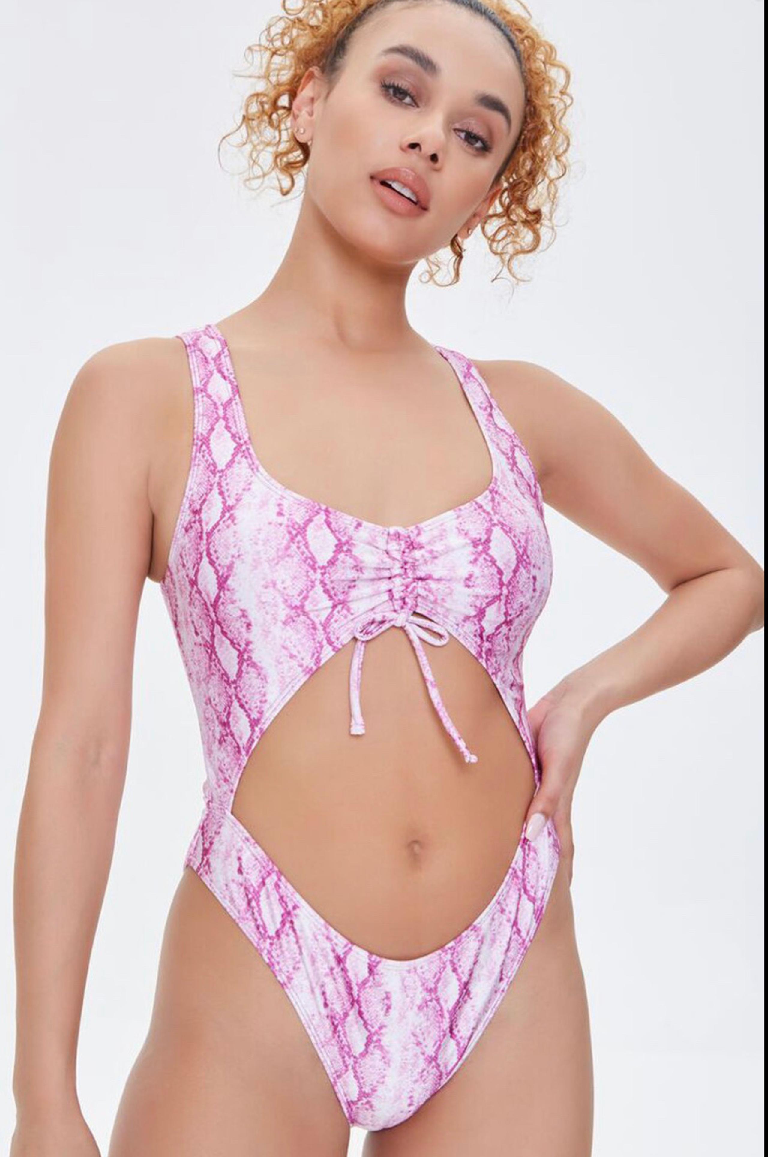 Forever 21 pink snake print one piece swimsuit