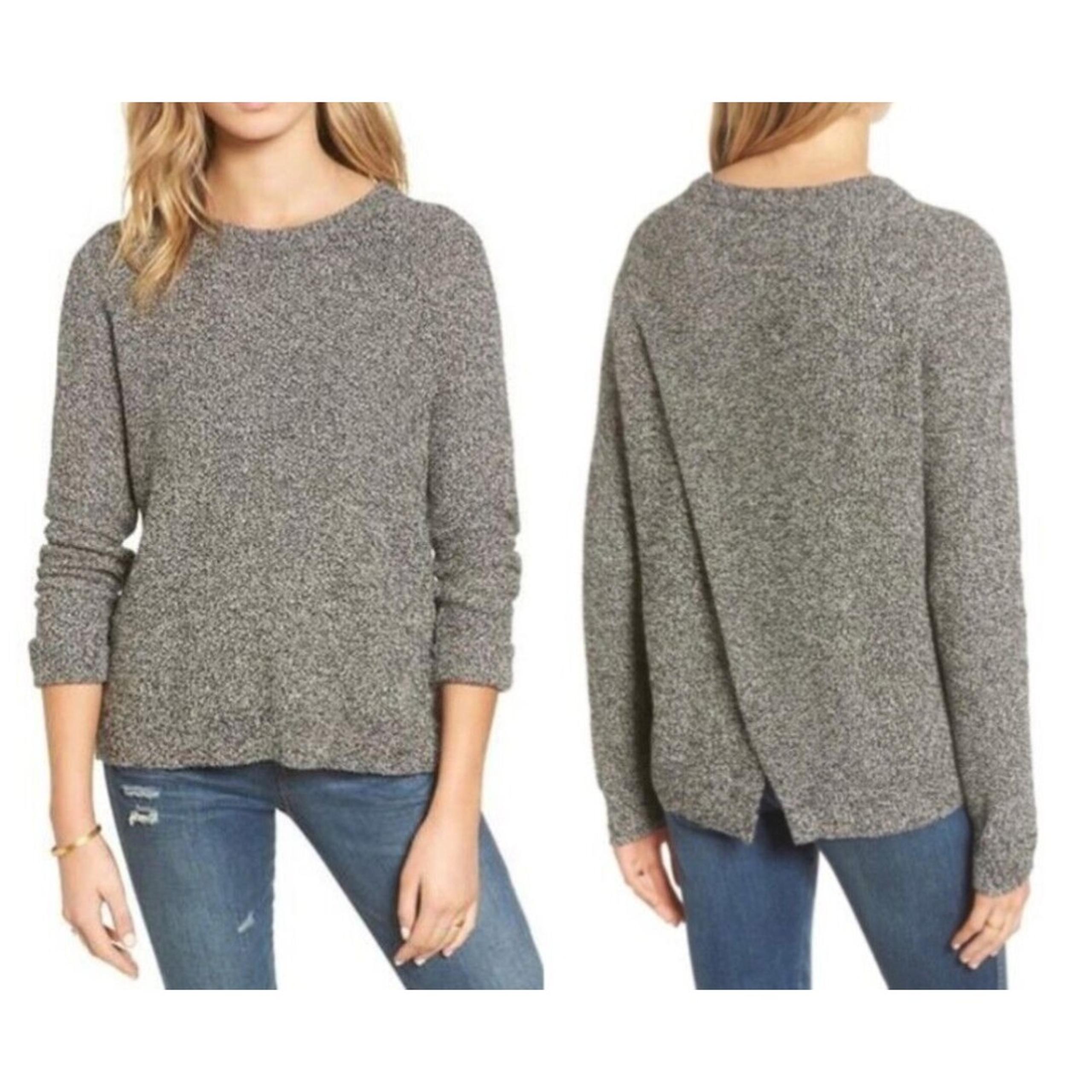 Madewell Women's Gray Marled Sweater Size S Tulip Back Long Sleeve Stylish Chic