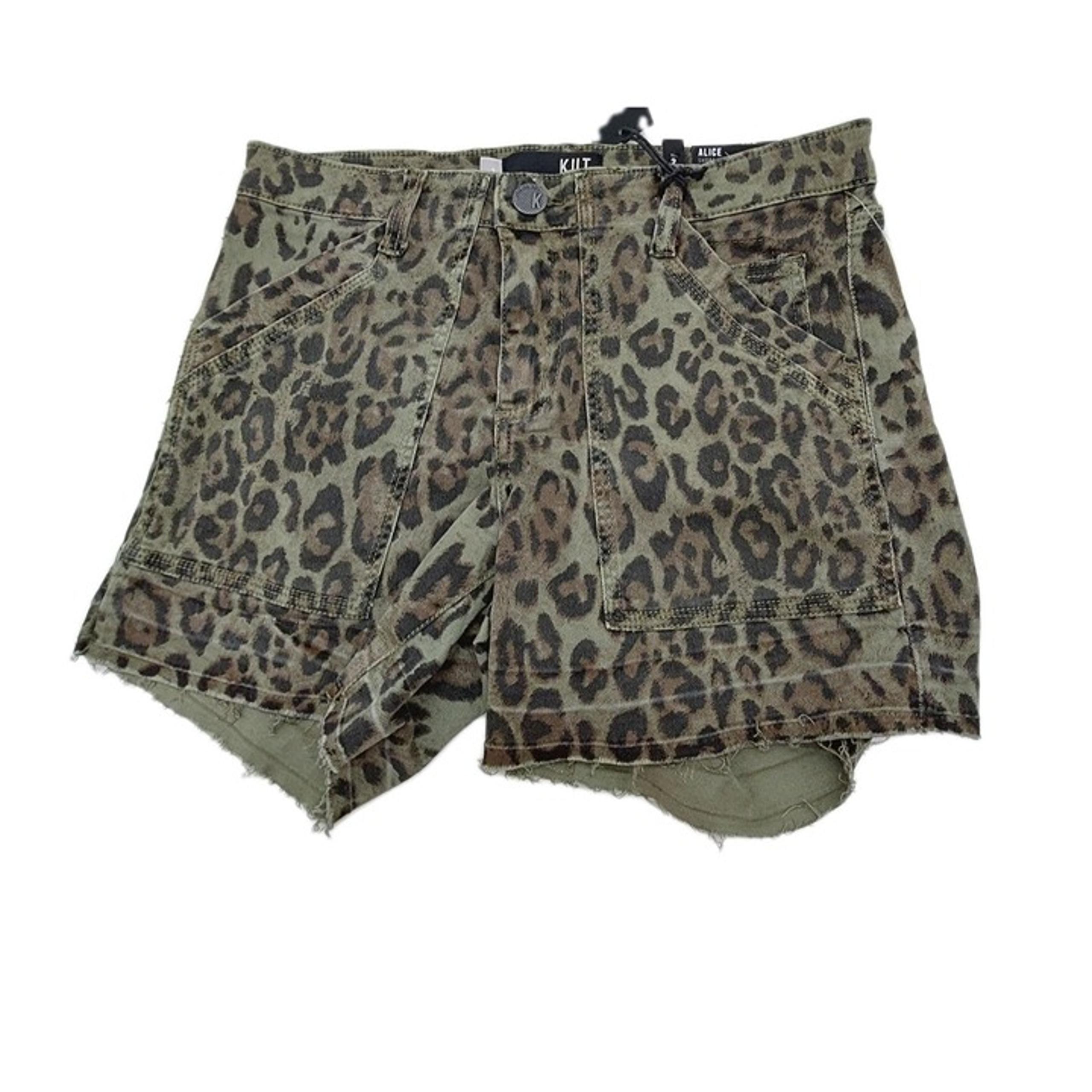 KUT From the Cloth Alice Green Leopard Print Shorts Women's Size 2
