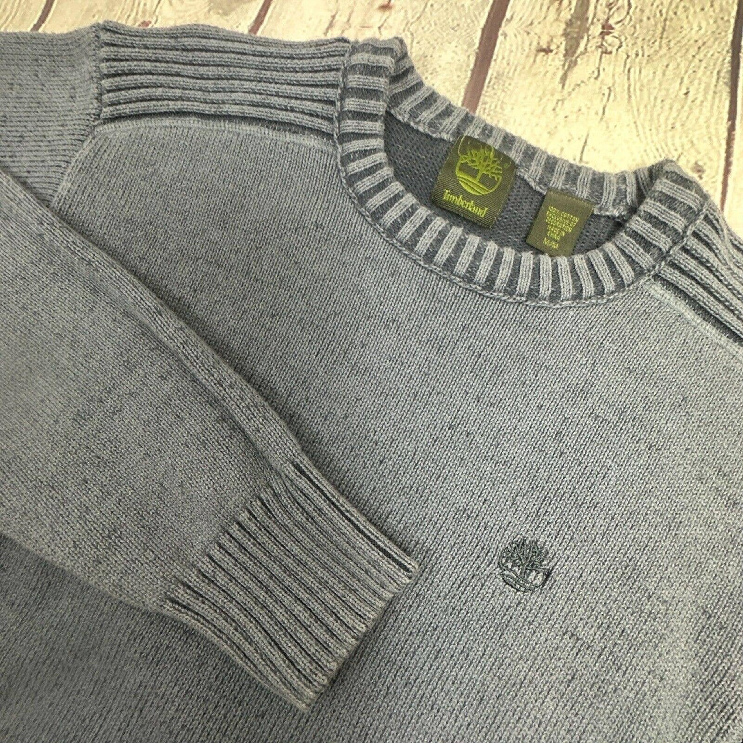 Medium TIMBERLAND Blue Sweater - Ribbed on Shoulders/ Sleeves, Cotton