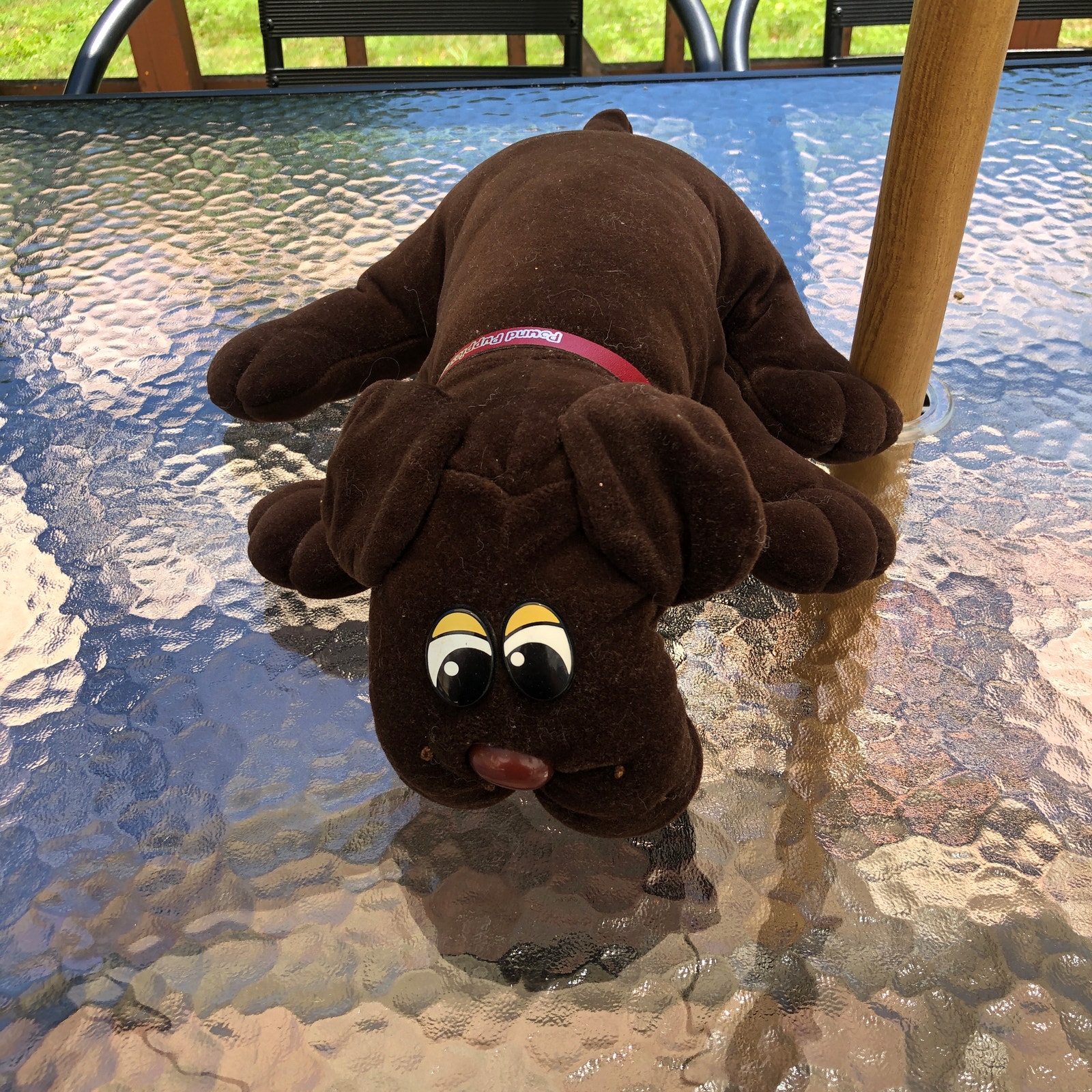 Pound Puppies Vintage Tonka 1985 Long Brown Puppy with Red Collar