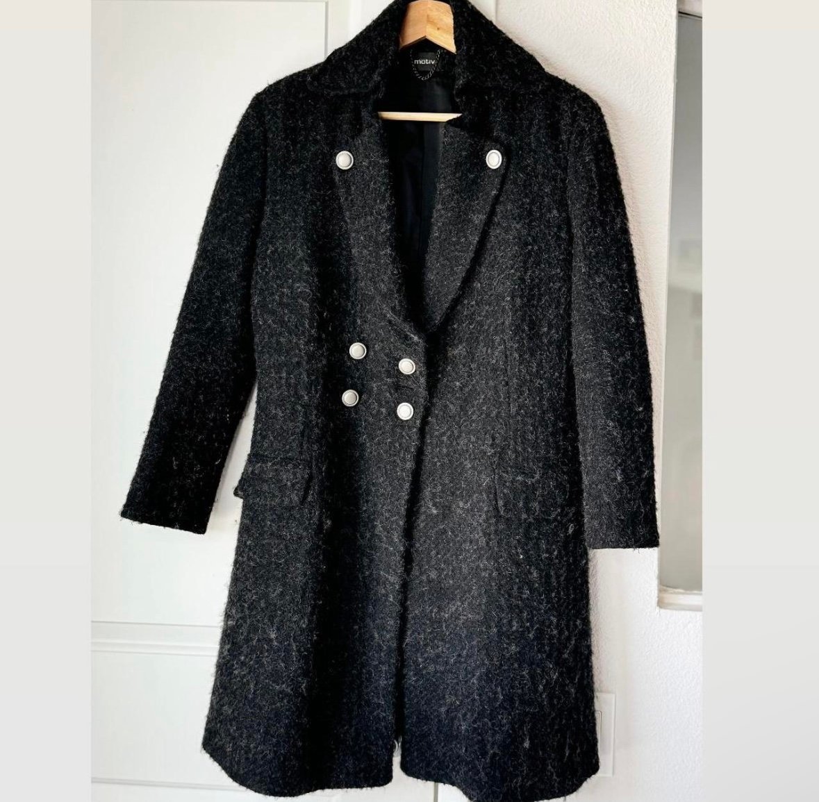 Motivi Black Wool Coat Made in Italy M(6)Size