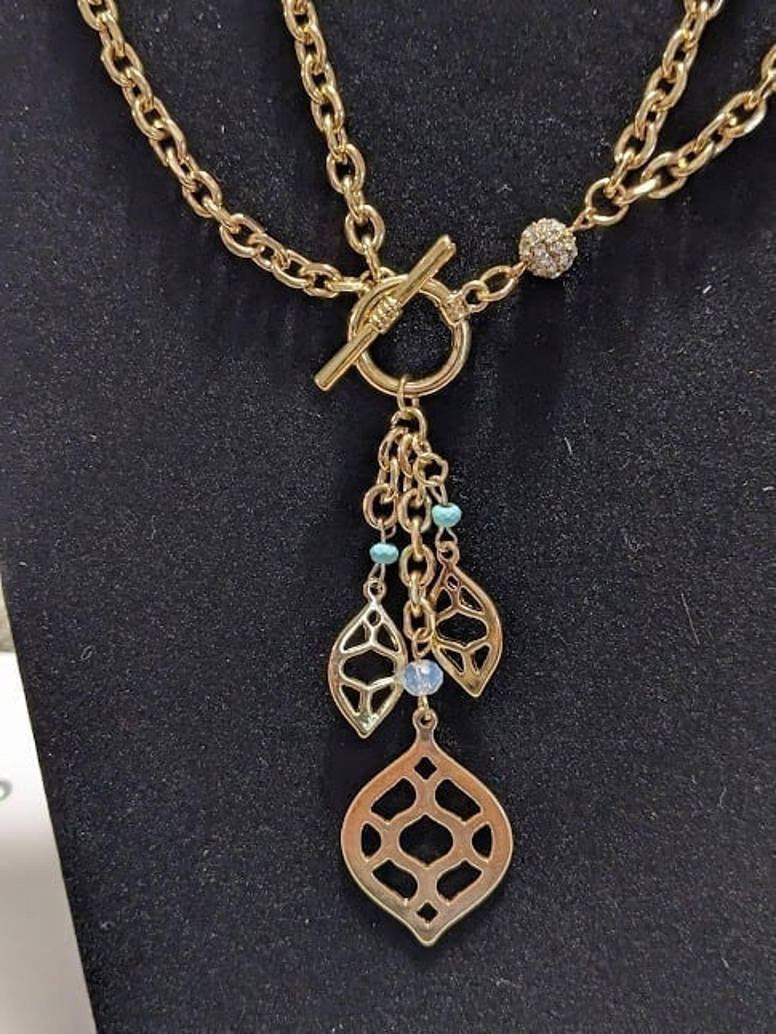 Apt 9 Double Chain, Multi-Layer, Gold Tone, with Rhinestone (glass) ball, NEW