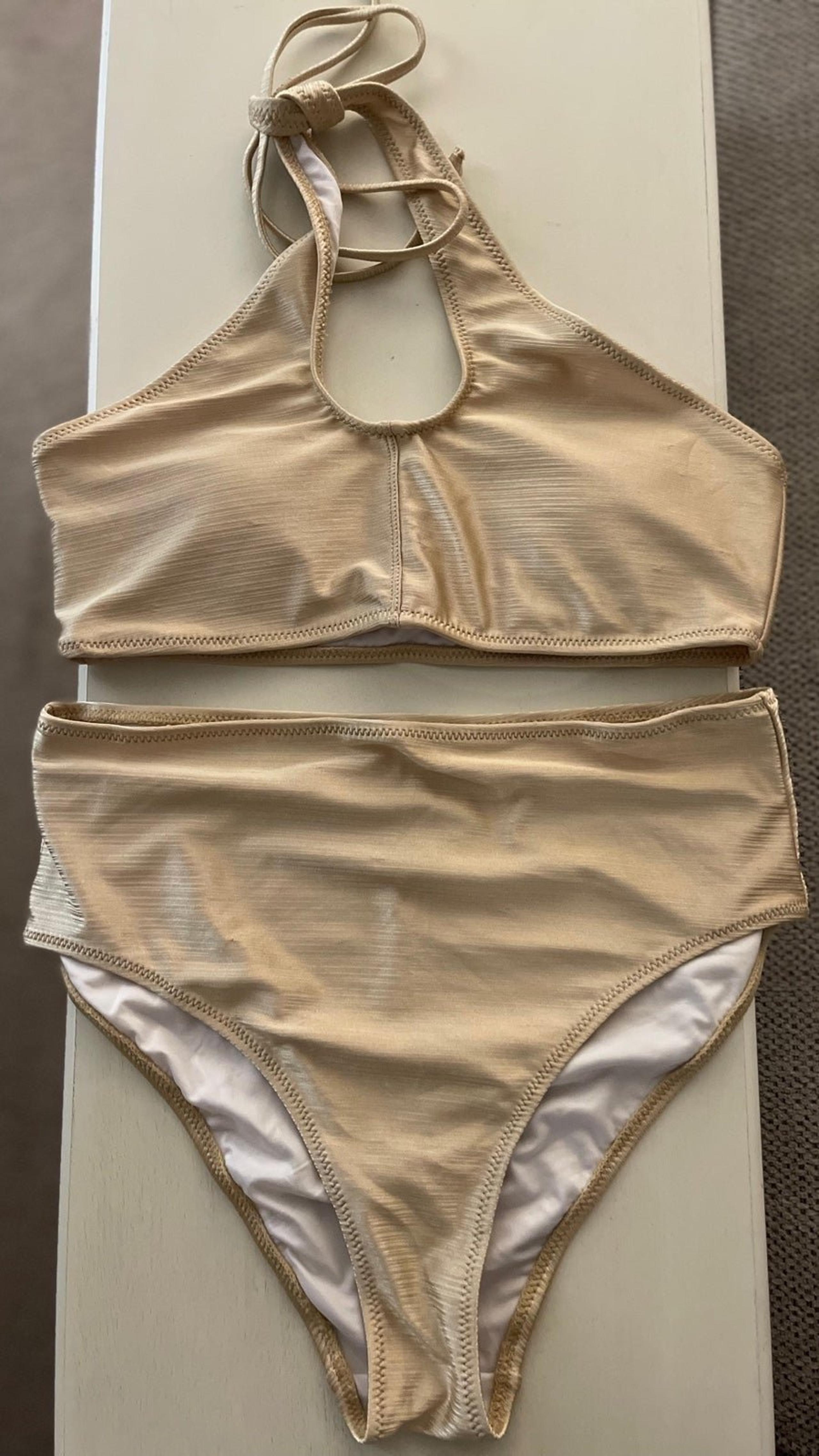 Mono b Gold High Waisted Two Piece Halter Bikini Set - Medium