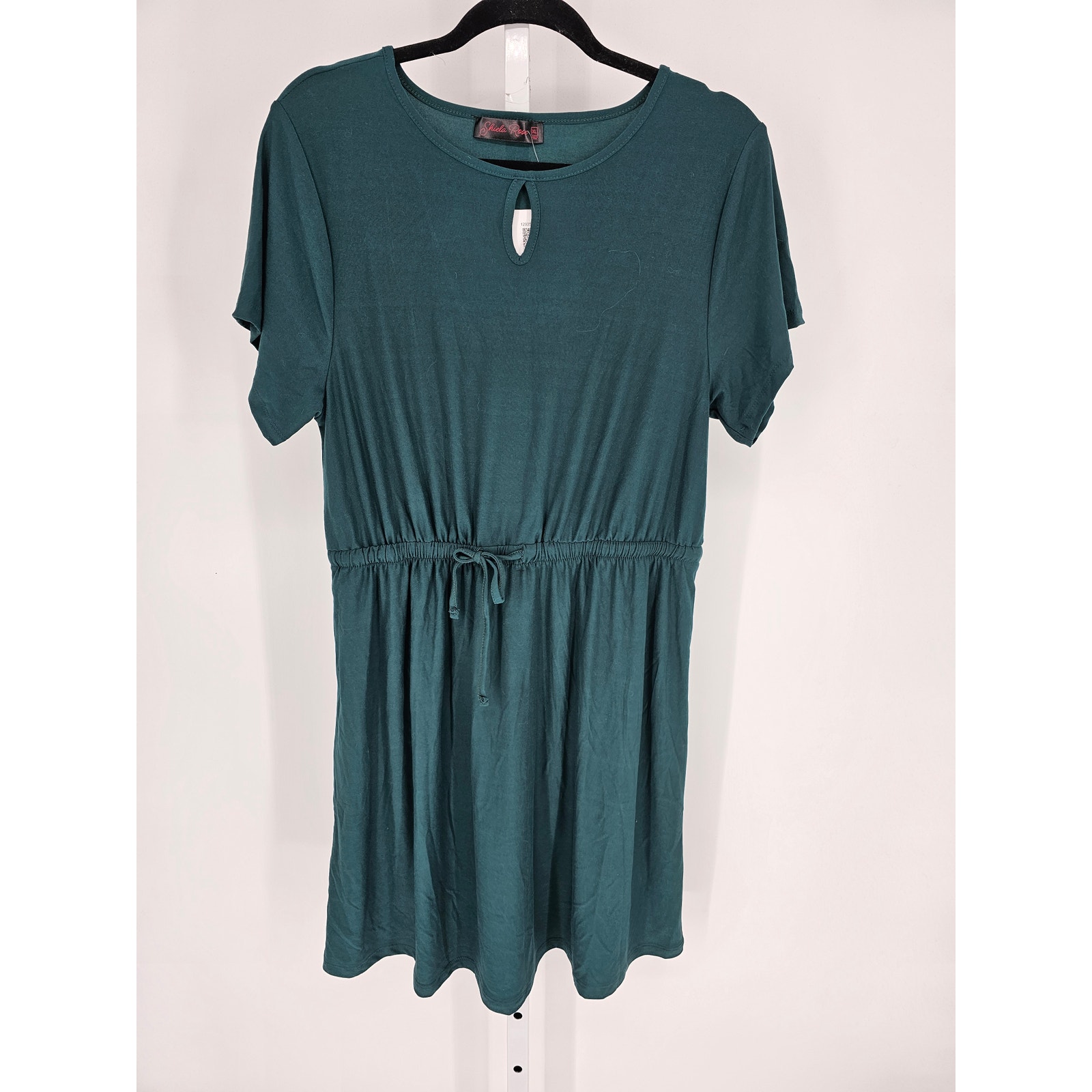 Shiela Rose Women Sz XL Knee Length Short Sleeve Dress Emerald Green Cinch Waist