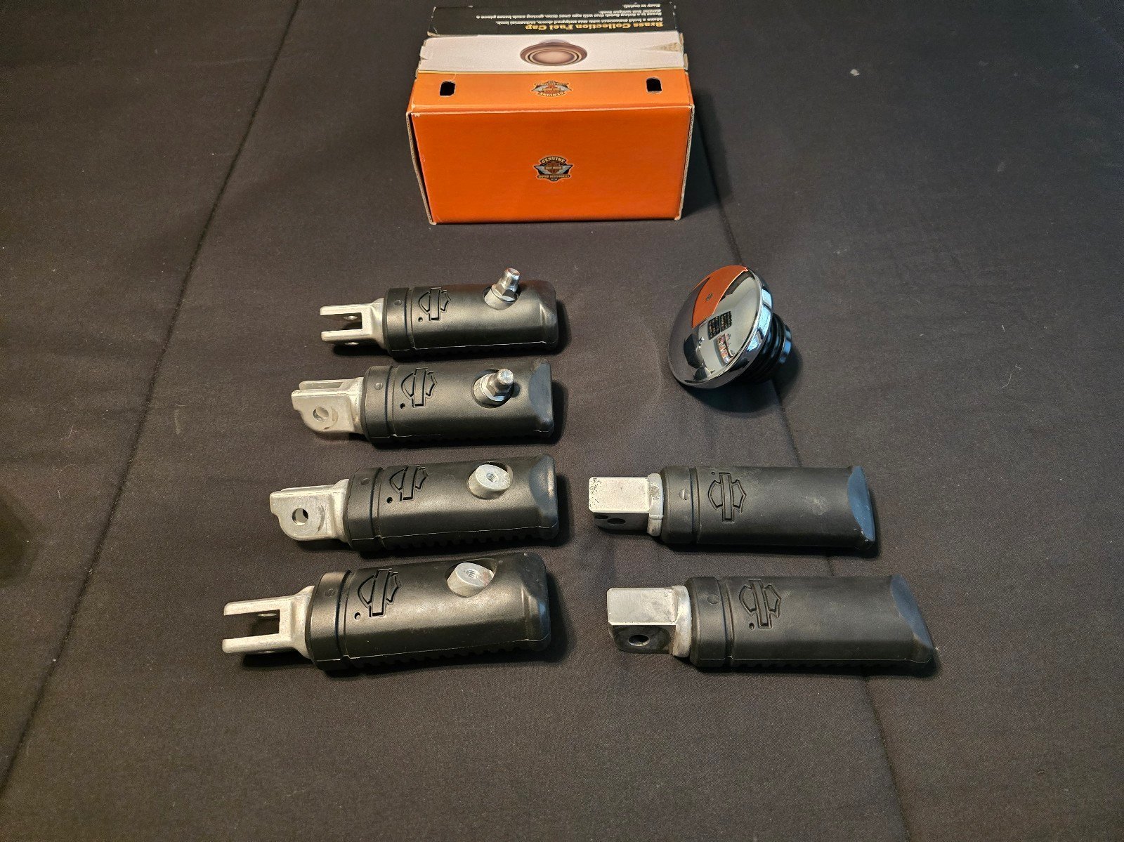 Harley-Davidson OEM 3 Sets of Softtail Footpegs and OEM Softtail Gas Cap