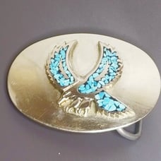 Vintage Sterling Silver Turquoise Eagle Belt Buckle