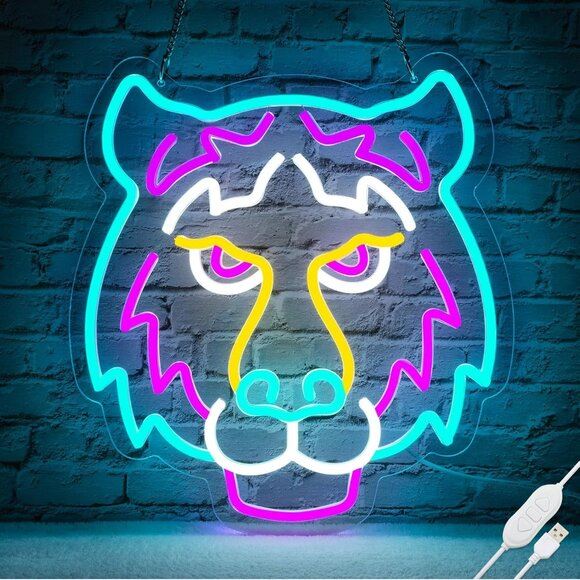 New Tiger Head Neon Sign, Dimmable USB Powered LED Lights for Wall Decor