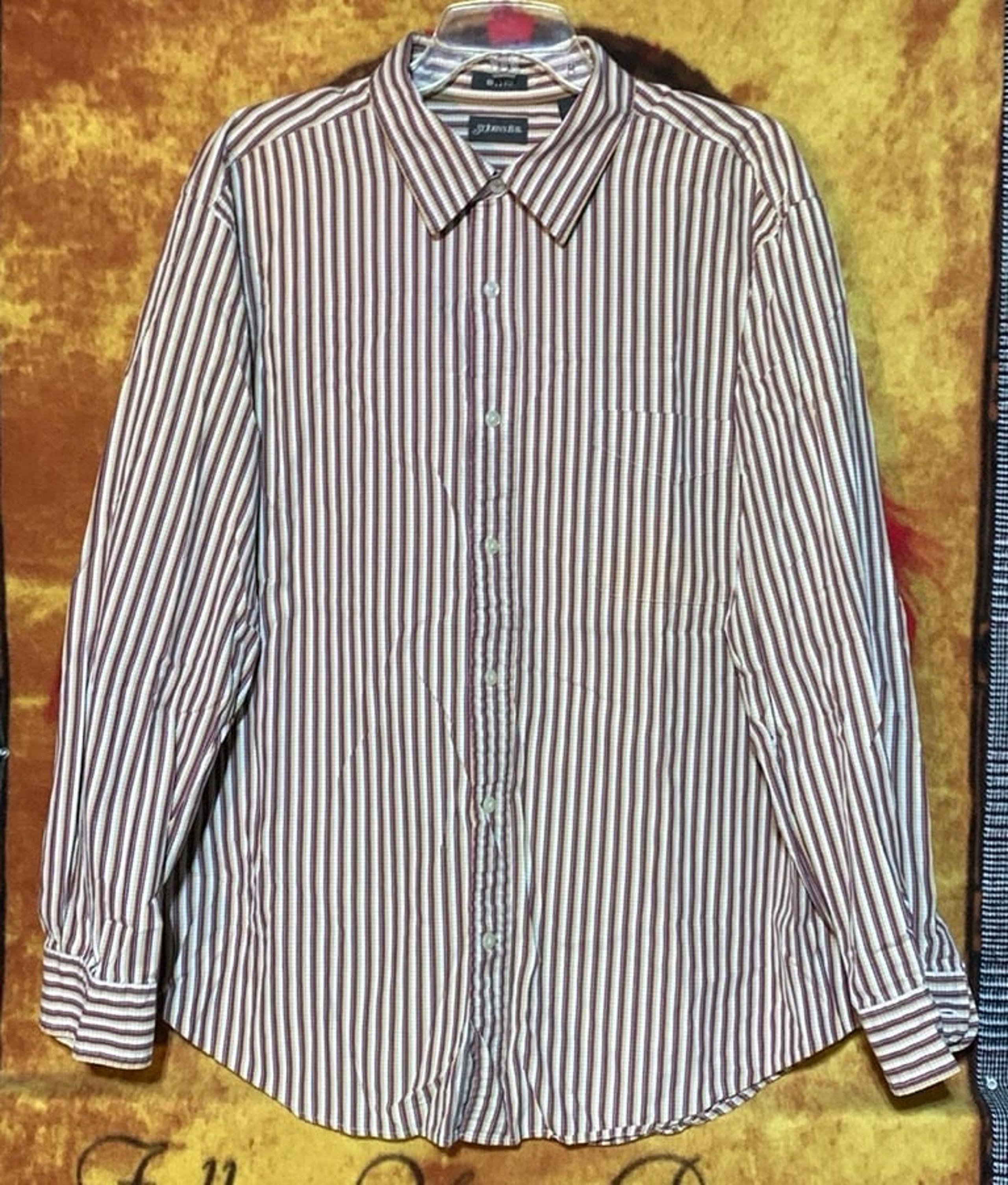 ST. JOHN’S BAY-men’s striped cotton ‘80’s 2-PLY’ long sleeve button dress shirt