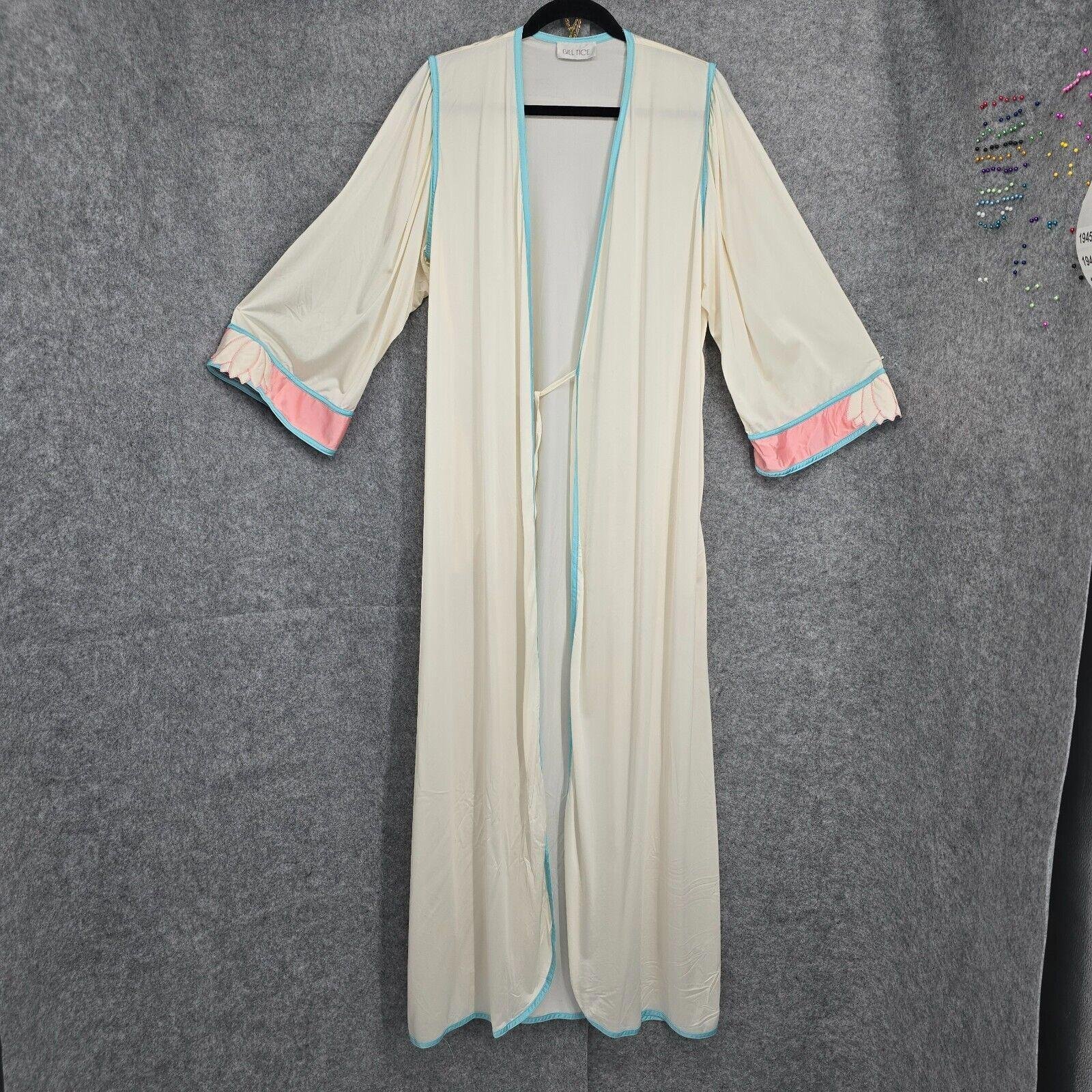Vintage Bill Tice Wrap Long Robe Loungewear Women Cream Pink Blue Pockets NO TAG