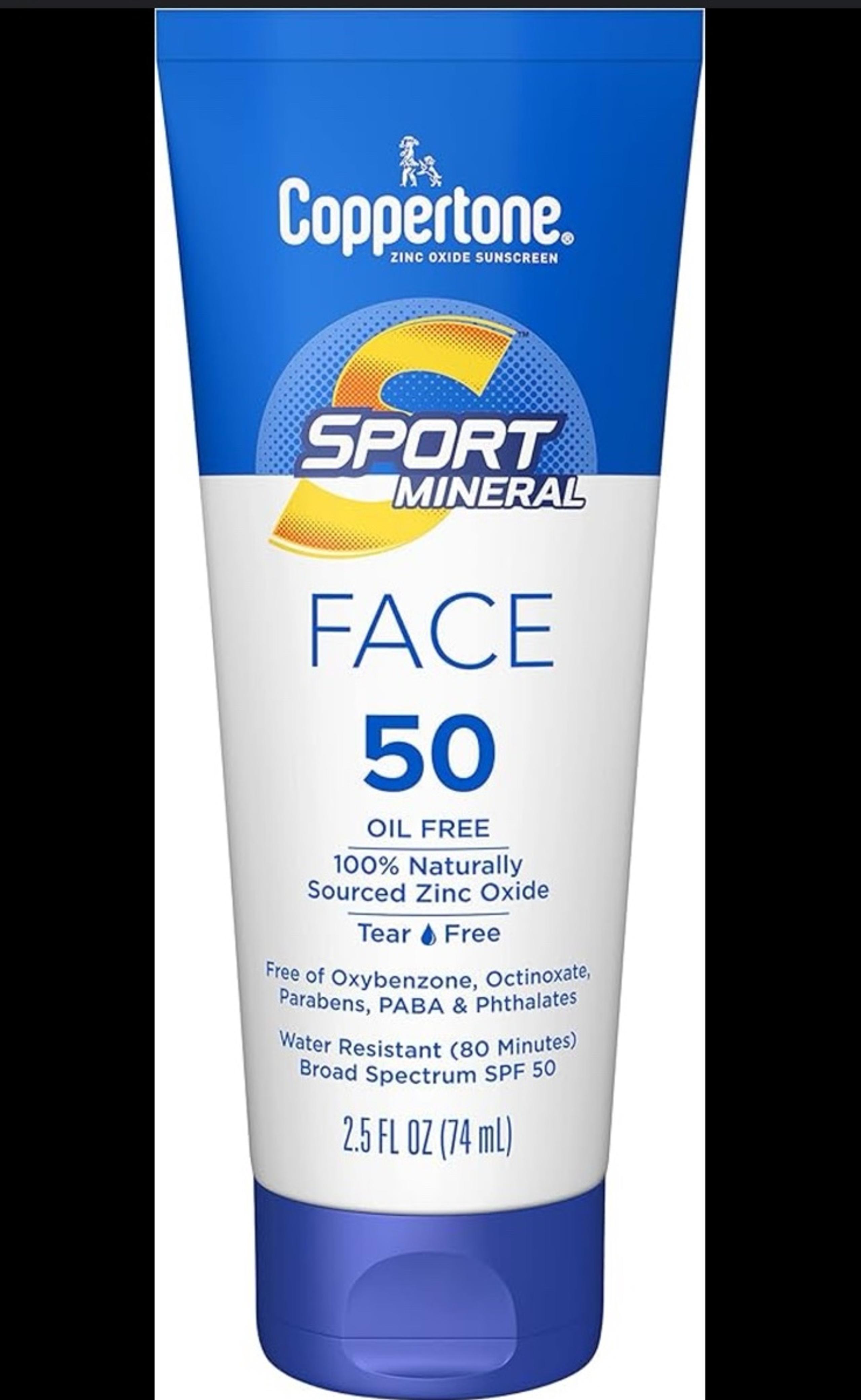 Coppertone SPORT Zinc Oxide Mineral Face Sunscreen SPF 50 2.5 Fl Oz Exp 09/24.