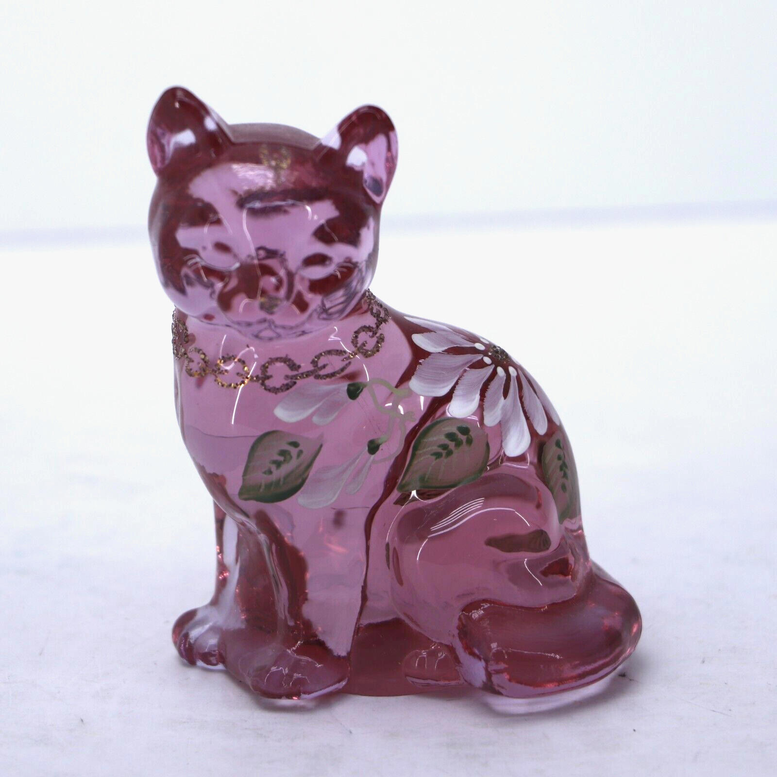 Fenton Stylized Madras Pink Art Glass Sitting Cat Figurine 95th Anniversary 2000