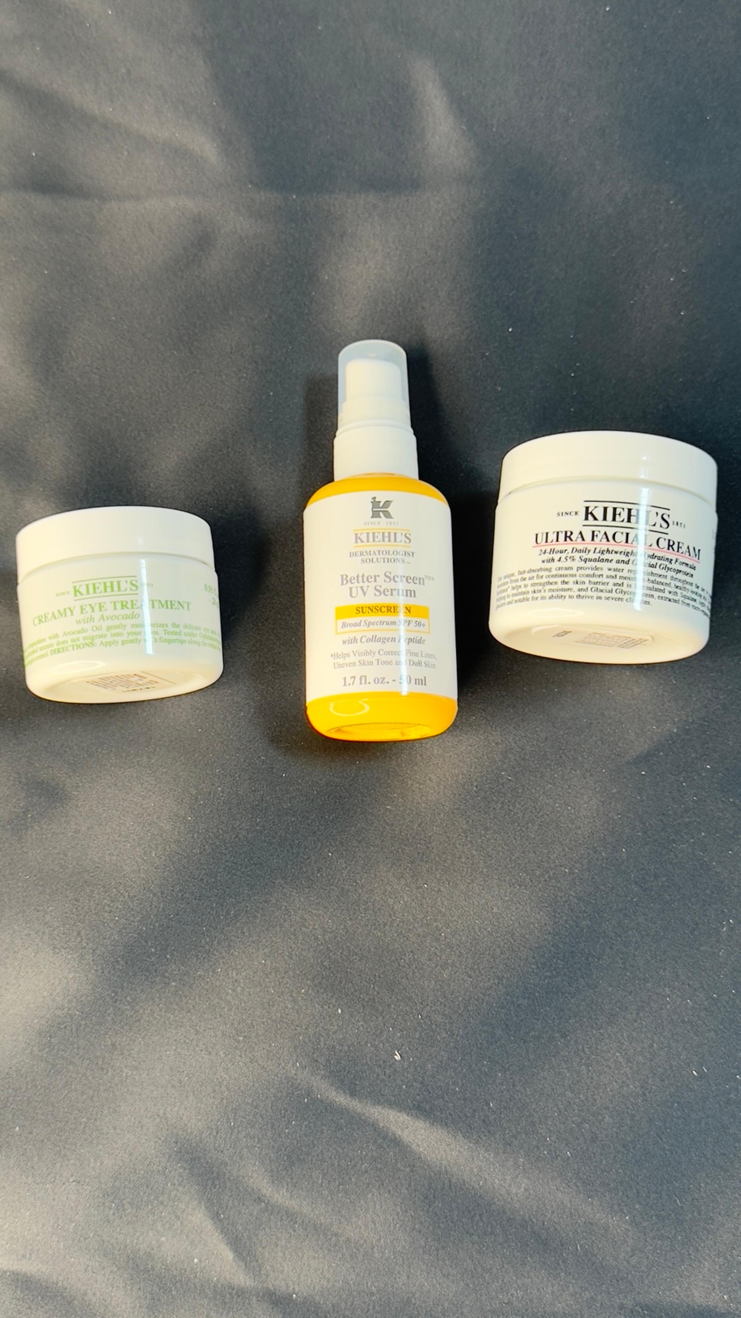 Kiehls ultra facial cream, creamy eye treatment, Better screen UV serum sunscree