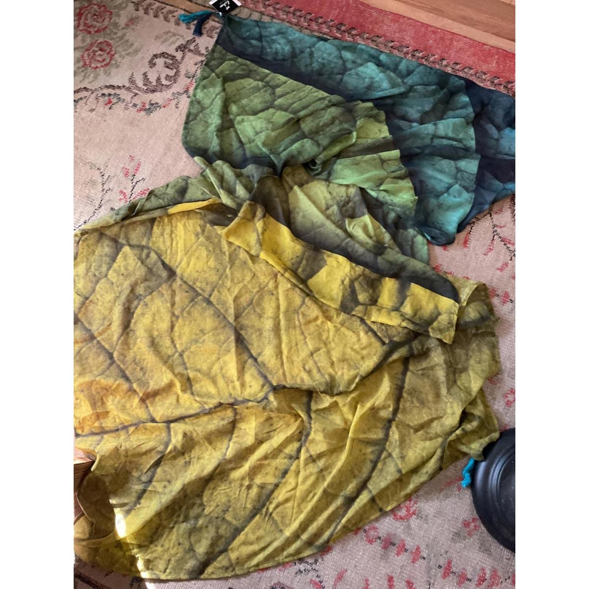 Echo Artistic Scarf/ Wrap - Green & Yellow with tassels