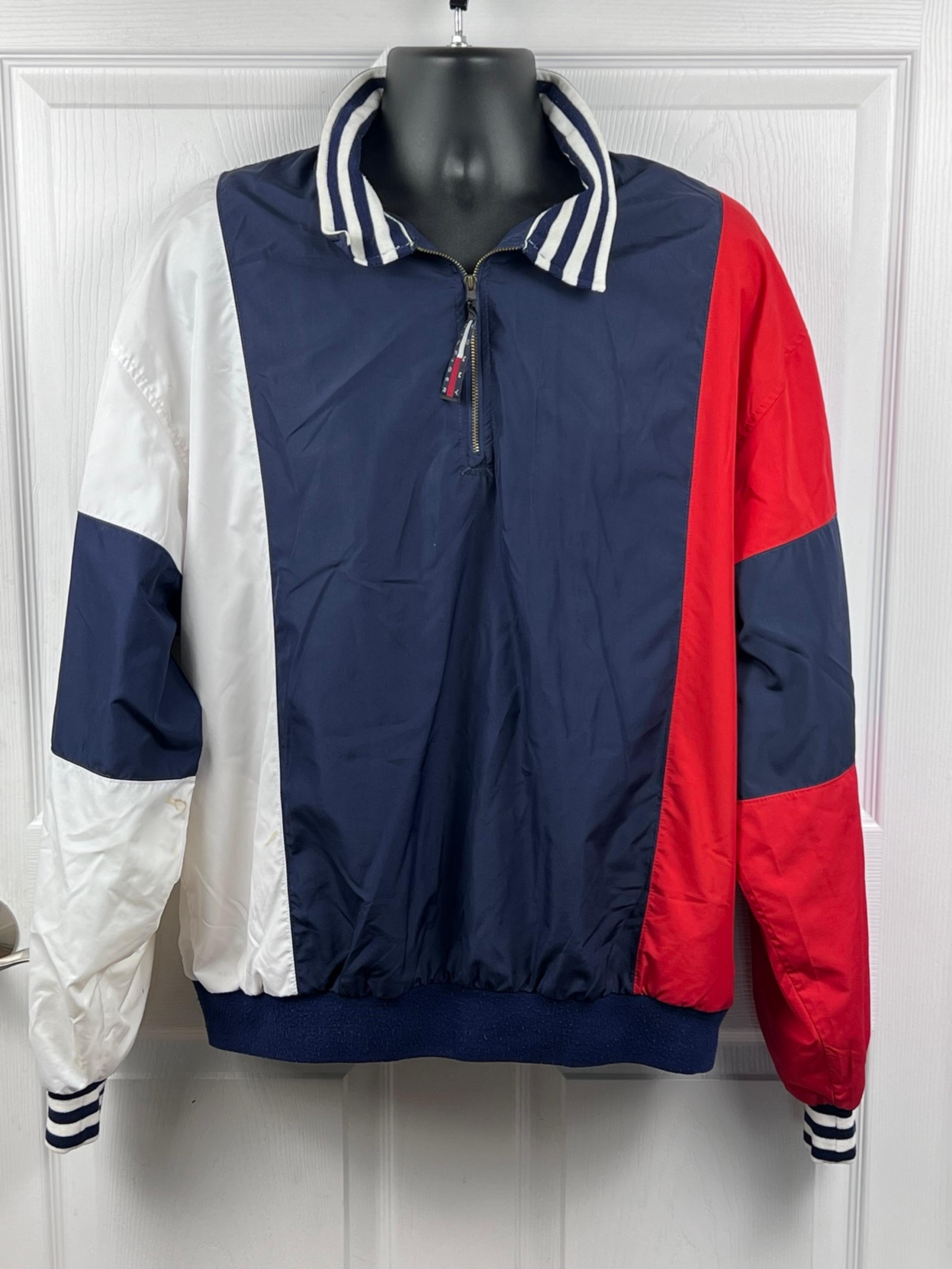 Vintage Mens Y2K Tommy Hilfiger Color Block Quarter Zip Windbreaker Jacket