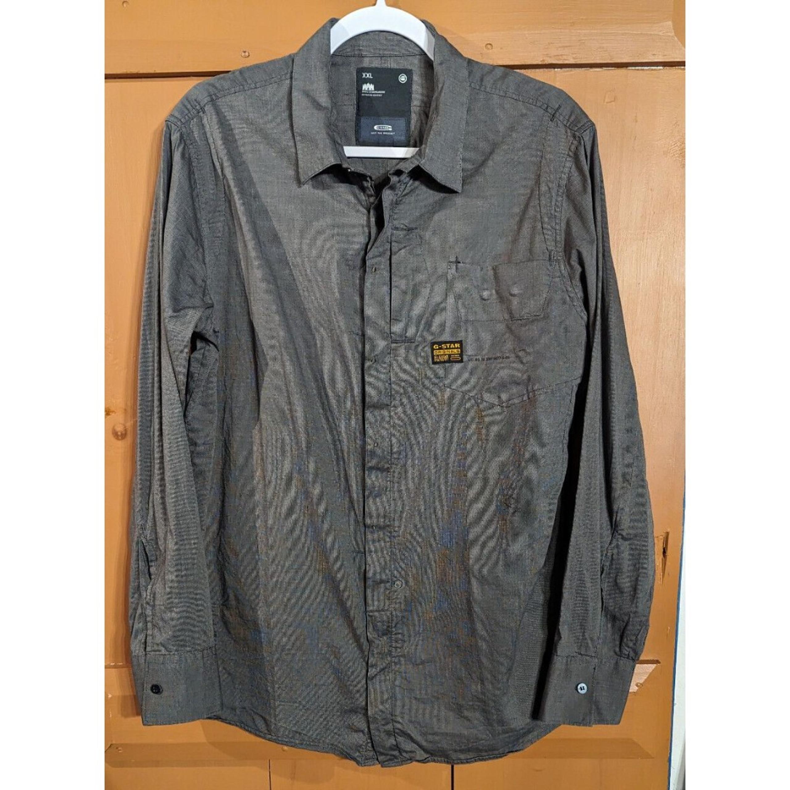 G-Star Mens XXL Raw Dark Gray Denim Brickston Button & Zip Up Shirt Long Sleeve