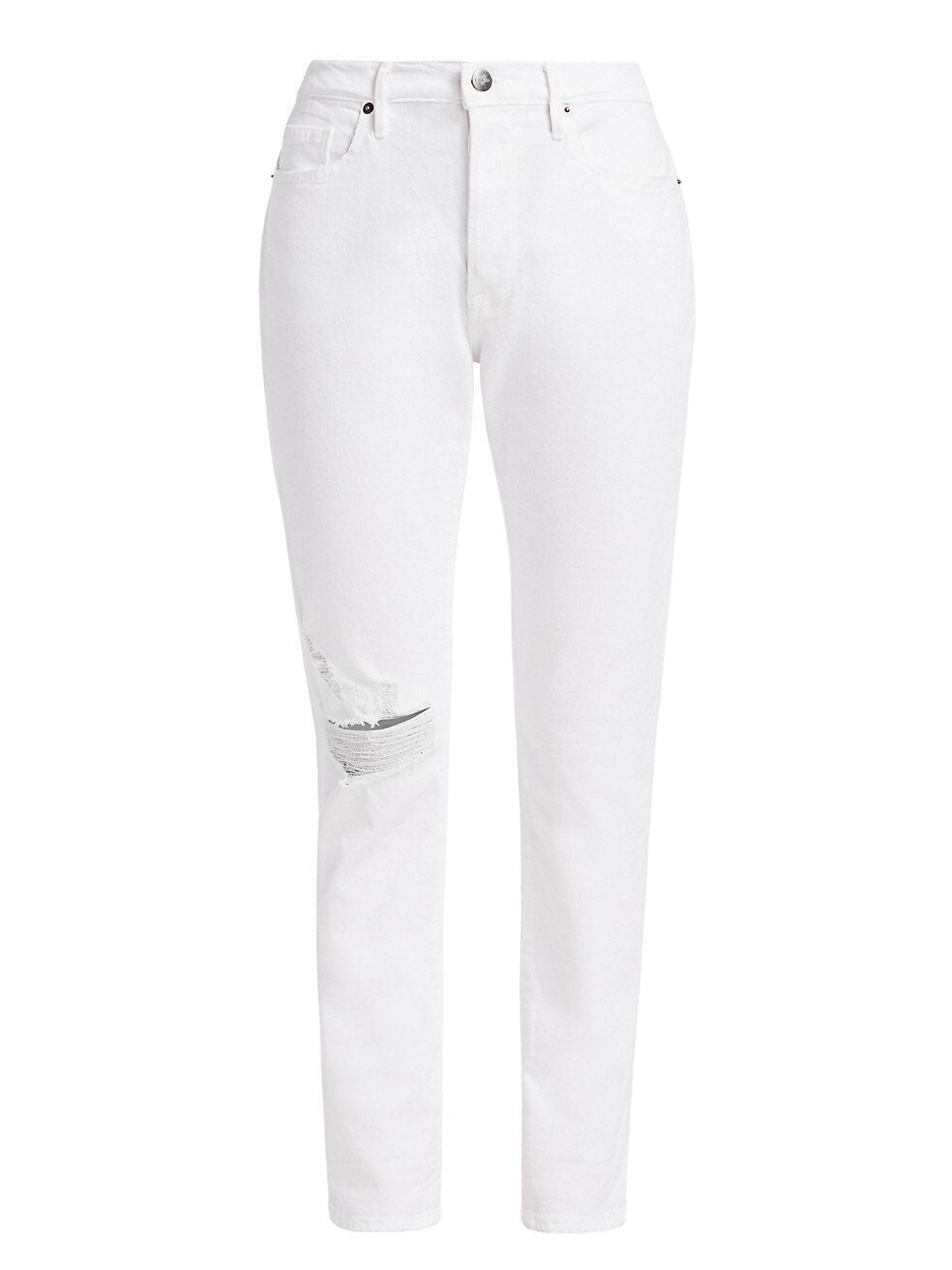 Frame Le Beau Distressed High-Rise Straight-Leg White Jeans size 30