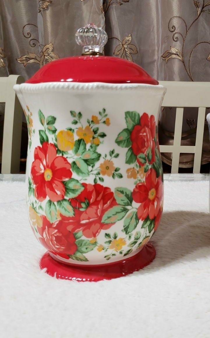 Pioneer Woman Storage Canister Red Floral