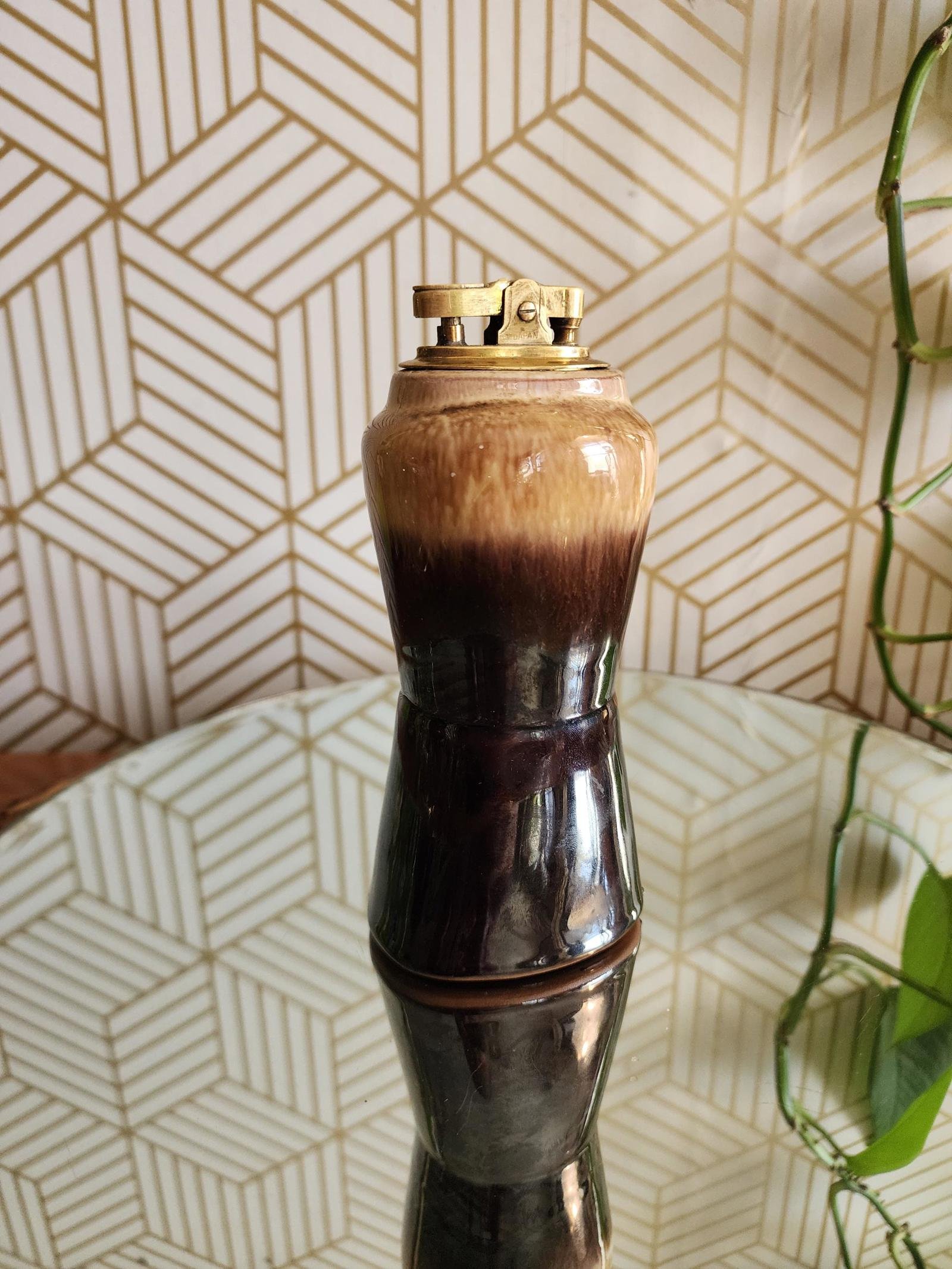 Vintage Ceramic Brown Drip Glaze Table Lighter 6