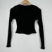 ZARA Ribbed Crop Top Square Scoop Neck Hook and Eye Long Sleeve Black 0085/473