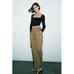 ZARA Ribbed Crop Top Square Scoop Neck Hook and Eye Long Sleeve Black 0085/473