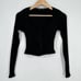 ZARA Ribbed Crop Top Square Scoop Neck Hook and Eye Long Sleeve Black 0085/473