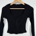 ZARA Ribbed Crop Top Square Scoop Neck Hook and Eye Long Sleeve Black 0085/473