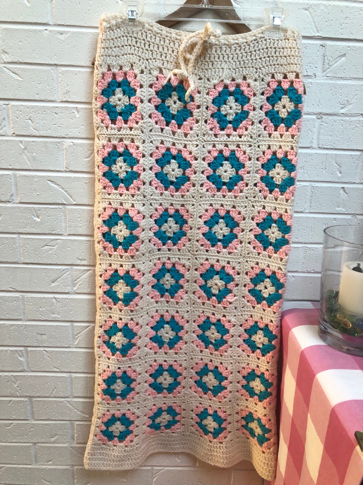 Handmade vintage afghan crochet granny square maxi boho skirt