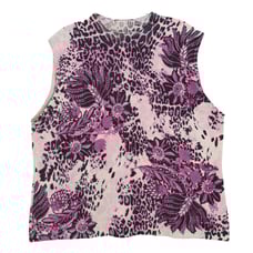 ST. JOHN 100% Cashmere Sleeveless Knit Top Floral Purple Size XL
