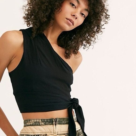Free People One Shoulder Carmen Crop Top Black Size XS
