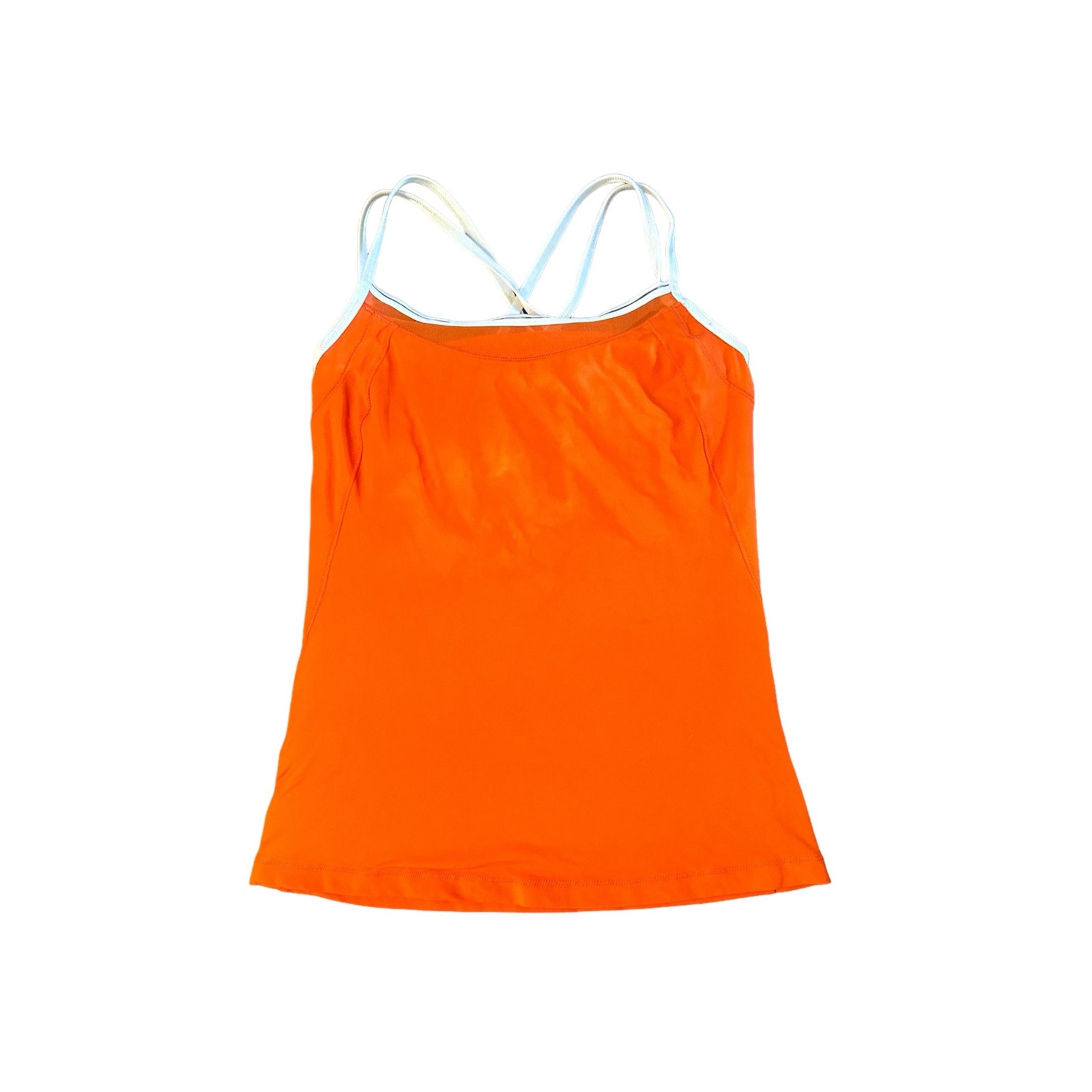Women L ALO Yoga Mesh Orange Red Tank Top Shelf Bra Strappy Dance Athletic Gym