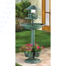 Plant Stand Solar-Lighted Birdbath and Planter