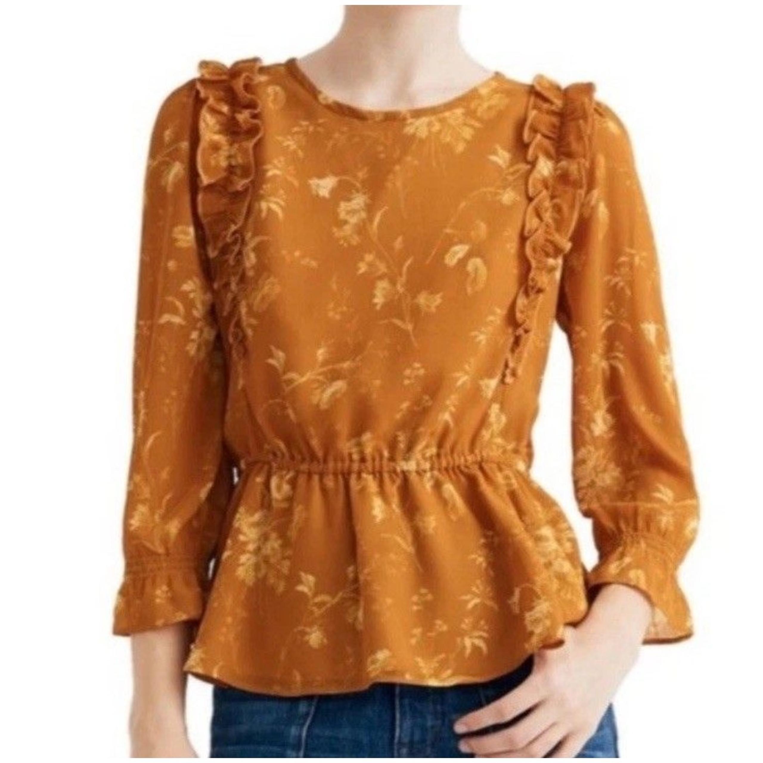 Madewell Ruffle-Shoulder Peplum Top in Tonal Botanical Women’s Size Medium