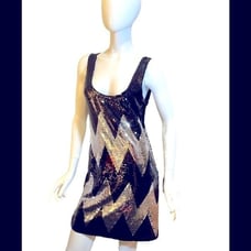 BB Dakota Rhinna Sequin Chevron Tank Slip Dress Size Small Black Silver NWT