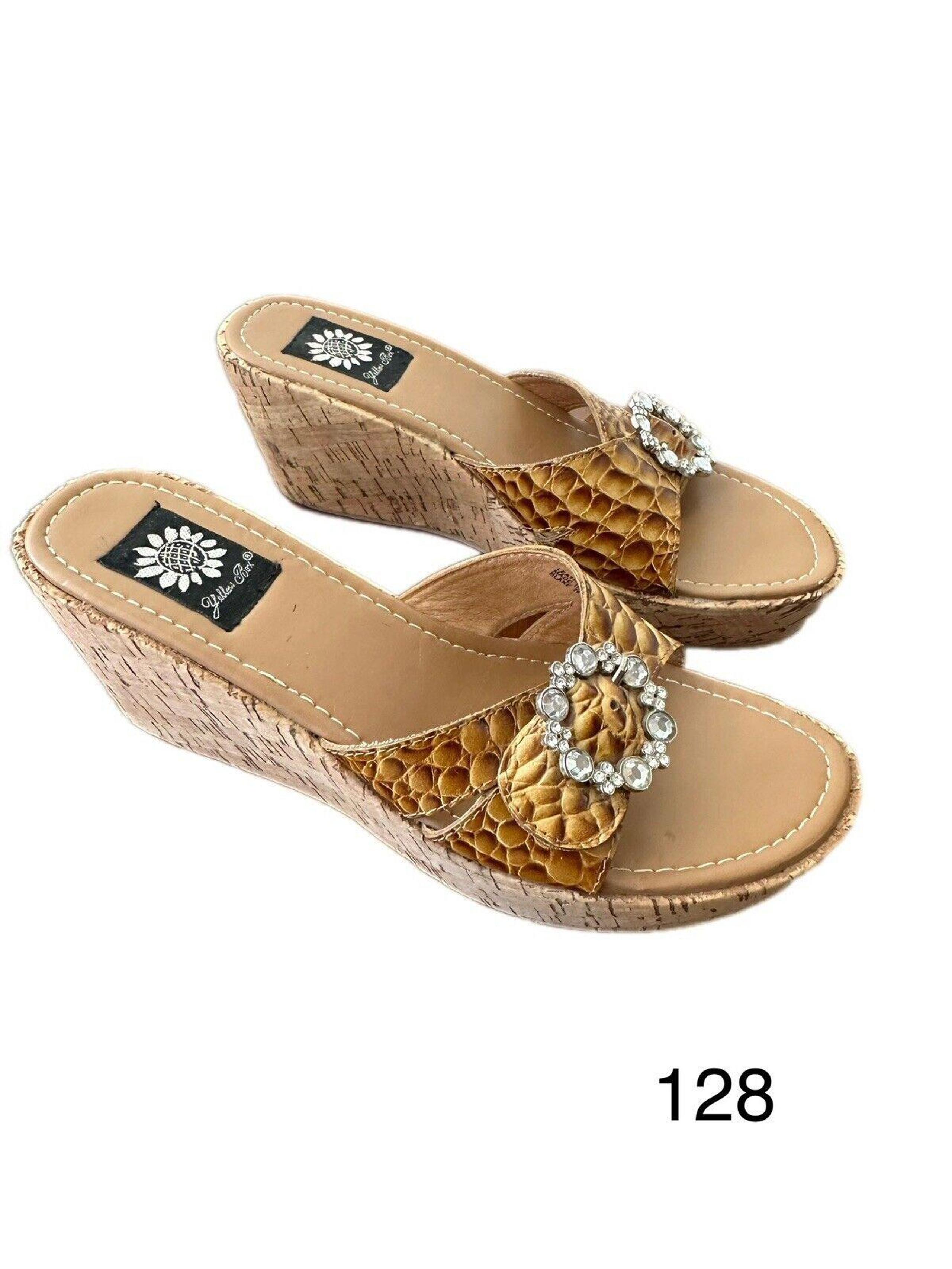 Yellow Box Springs Wedge Sandals Women's Size 7.5 Leather Embellished Floral