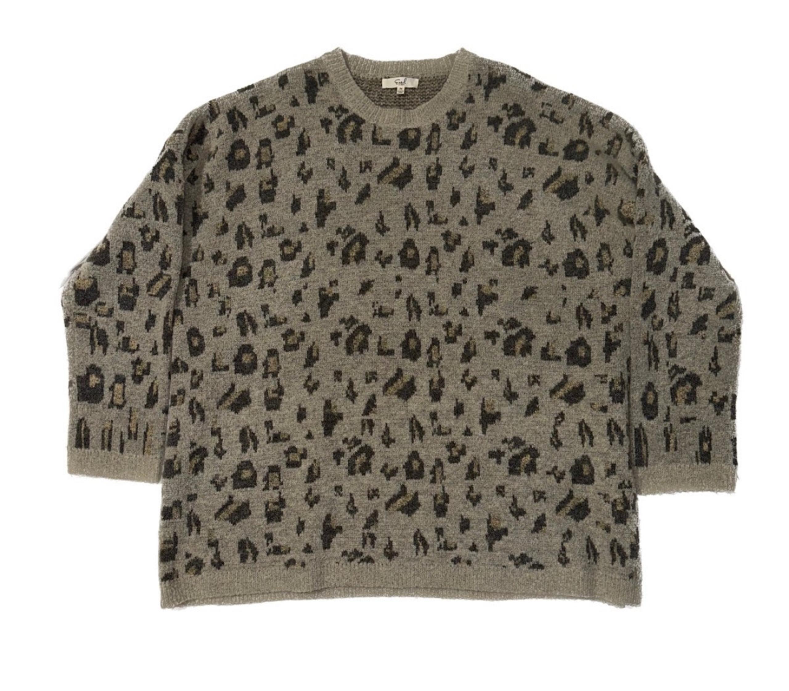 EUC Easel Neutral Tone Leopard Animal Print Long Sleeve Sweater