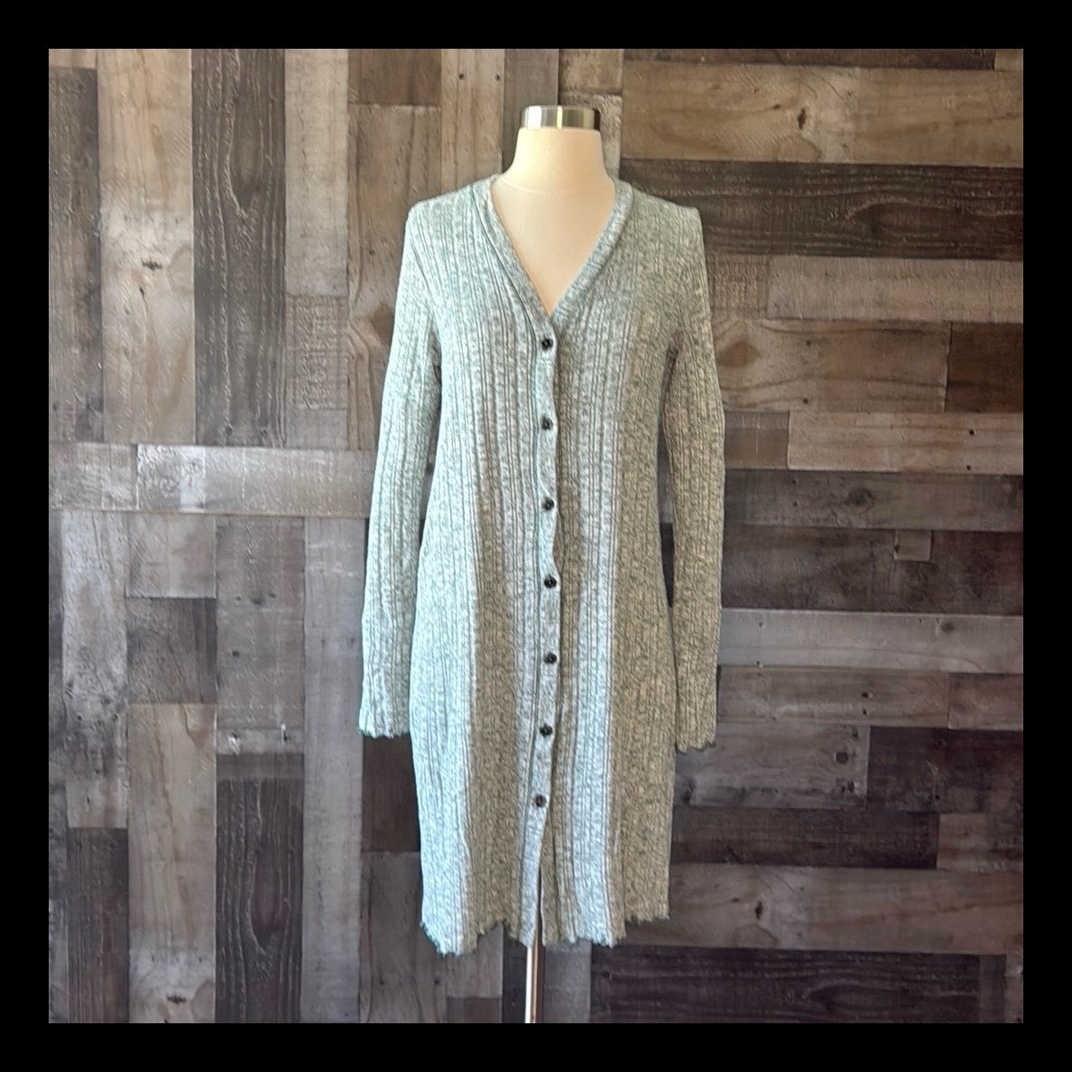 Anthropologie Akemi + Kin button up cardigan duster size small heathered green