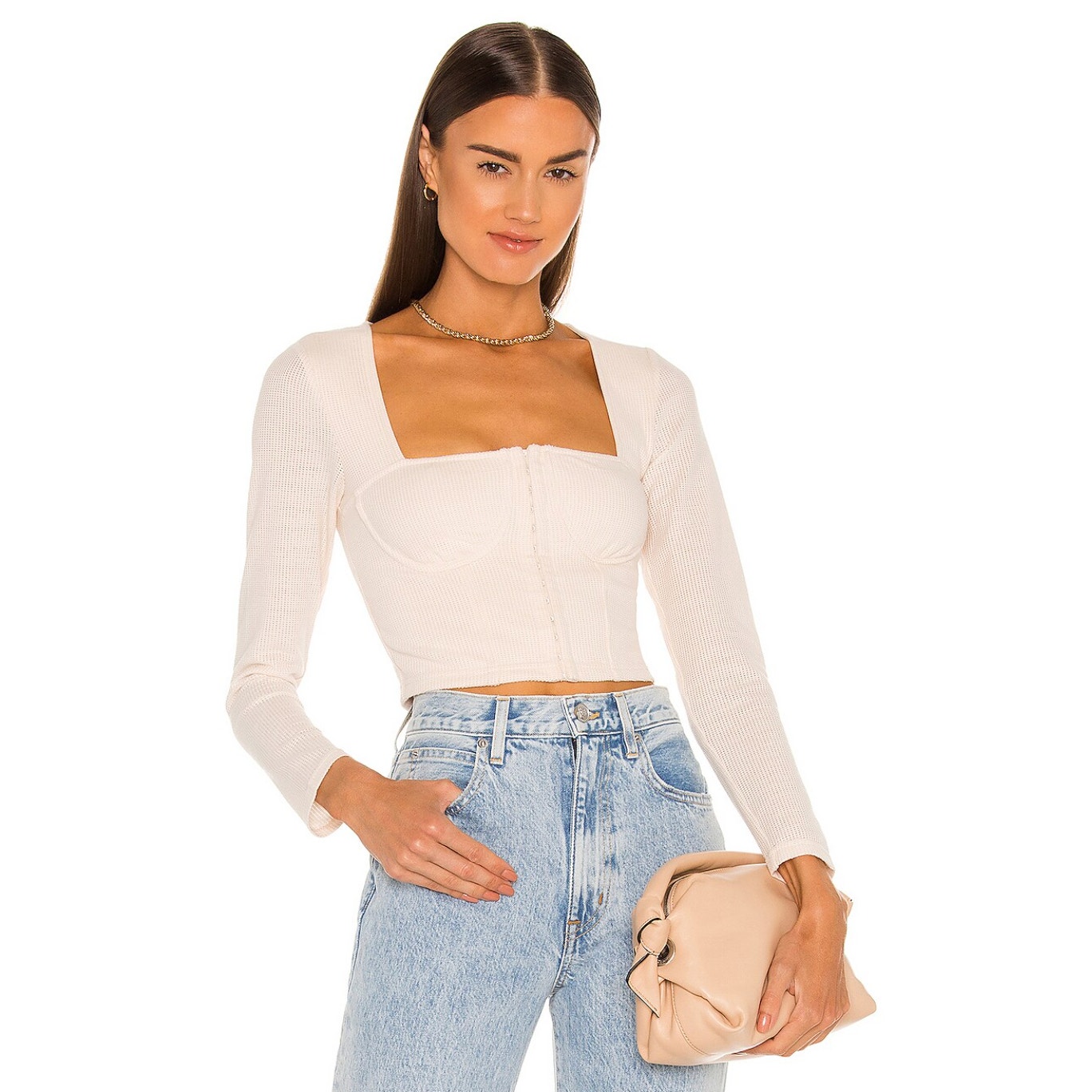 NWT Jonathan Simkhai Shay Bobbinet Bustier Cream Perforated Crop Top Small